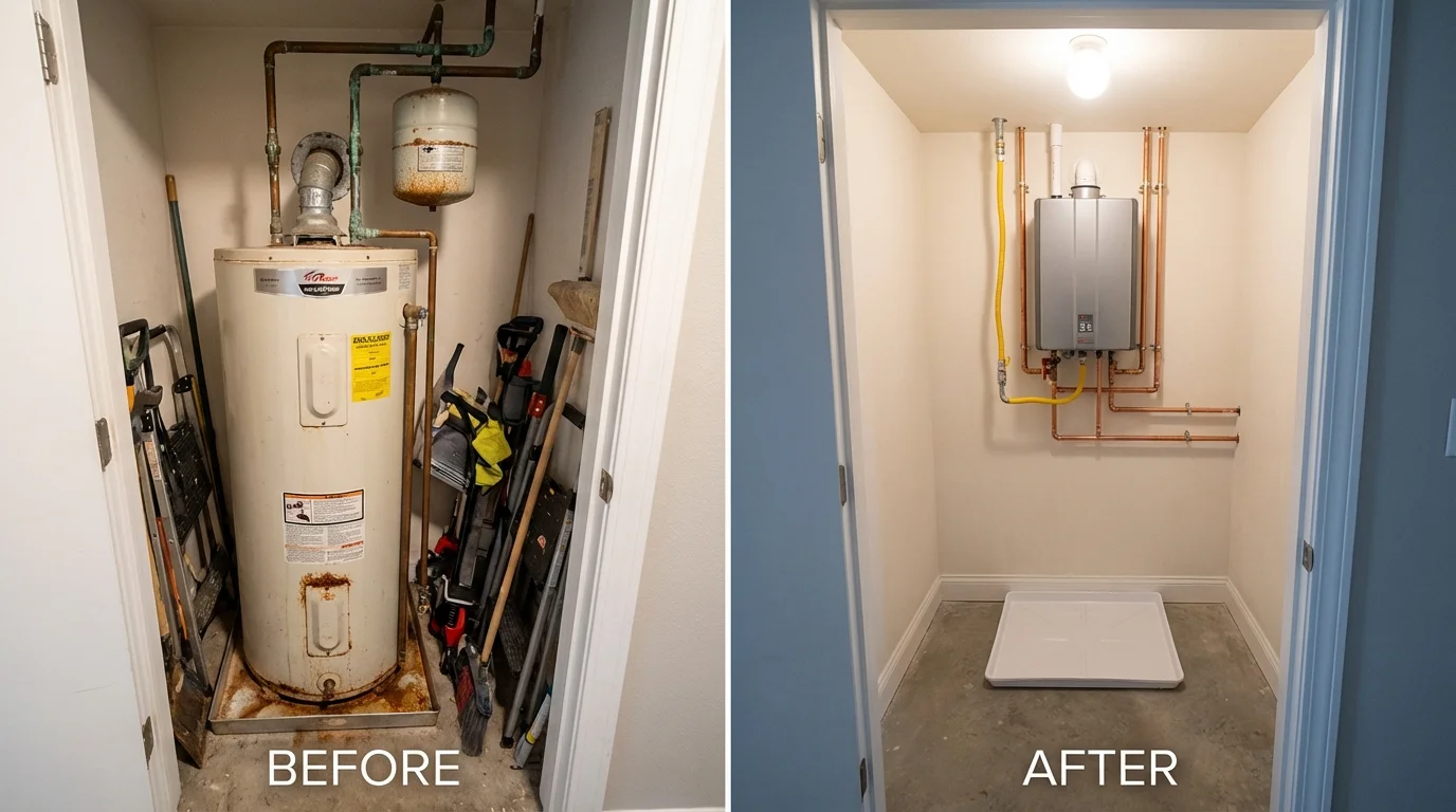 Tank water heater versus wall-mounted tankless unit comparison for Andover, NH homeowners