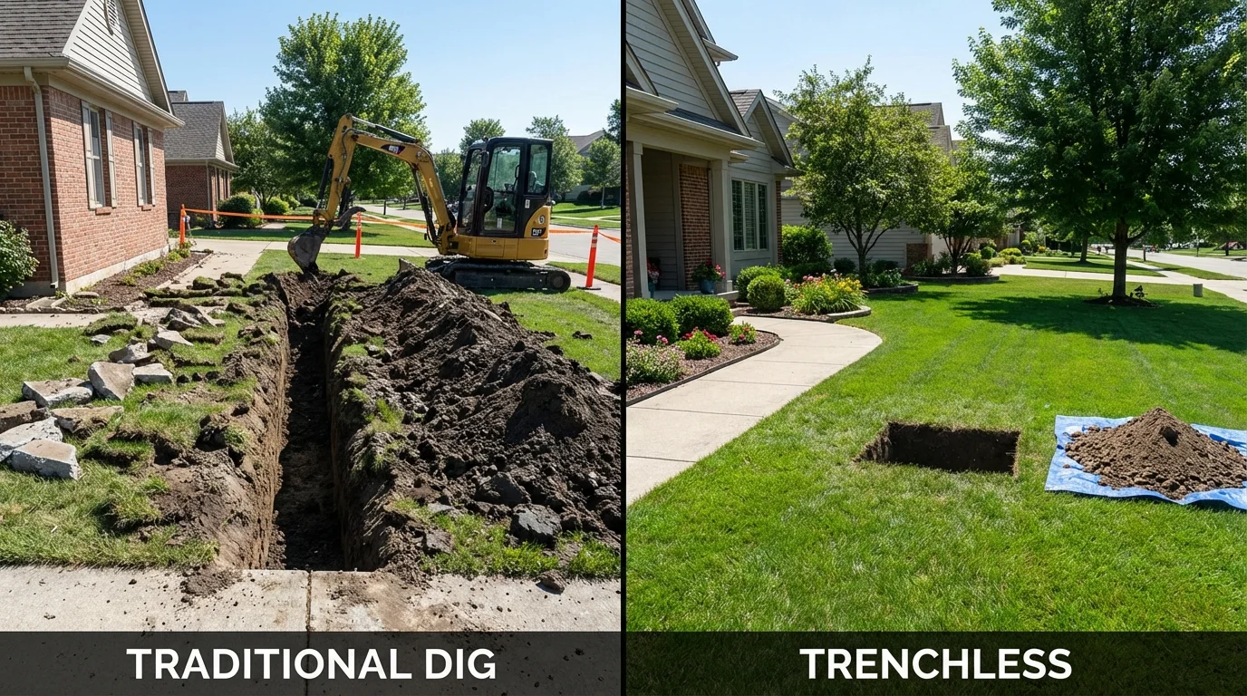 Trenchless sewer repair with minimal yard damage versus traditional excavation in Andover, NH